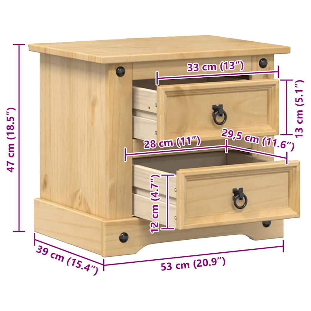 Comodino Corona 53x39x47 cm in Legno Massello di Pino