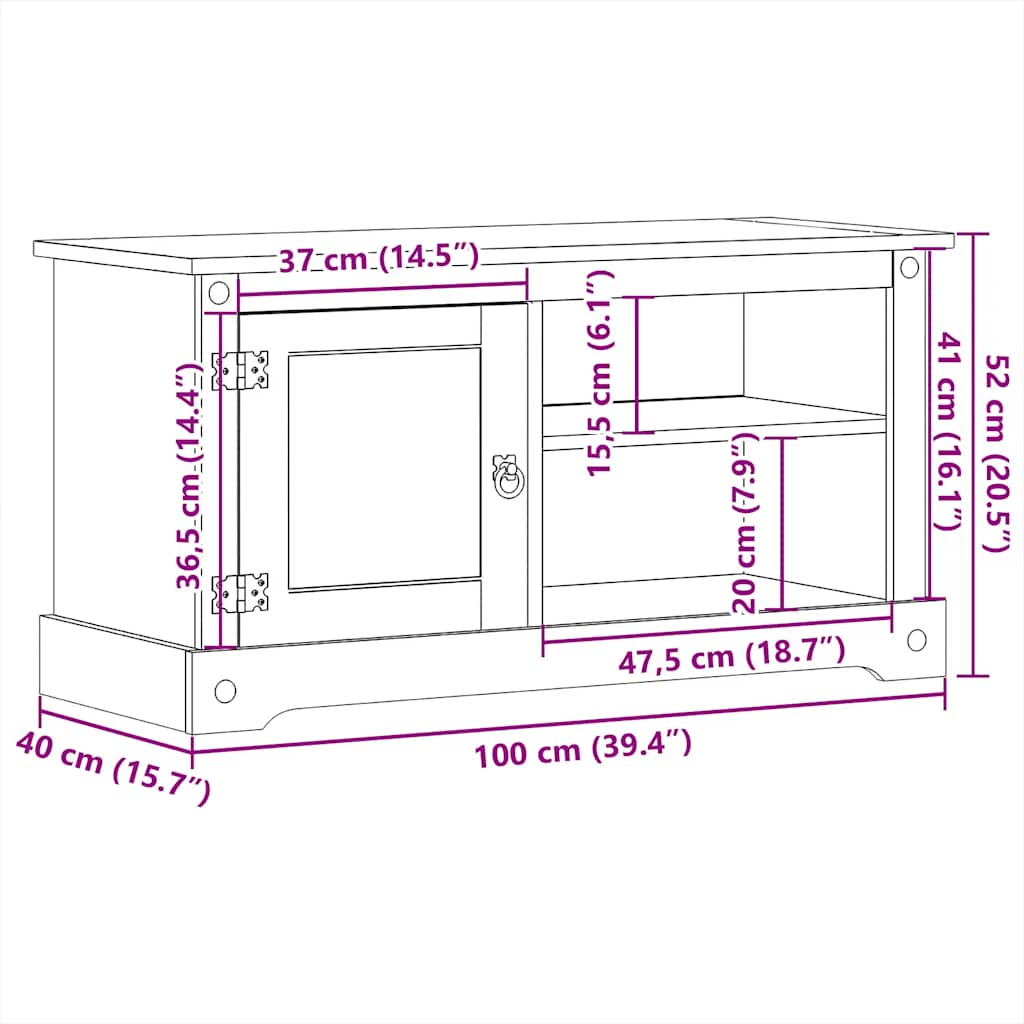 Mobile Porta TV Corona 100x40x52 cm in Legno Massello di Pino