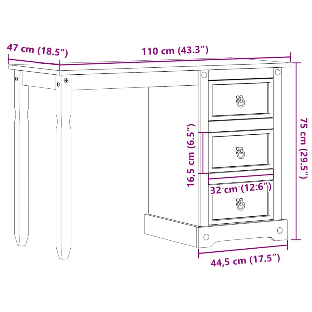 Toeletta Corona 110x47x75 cm in Legno Massello di Pino