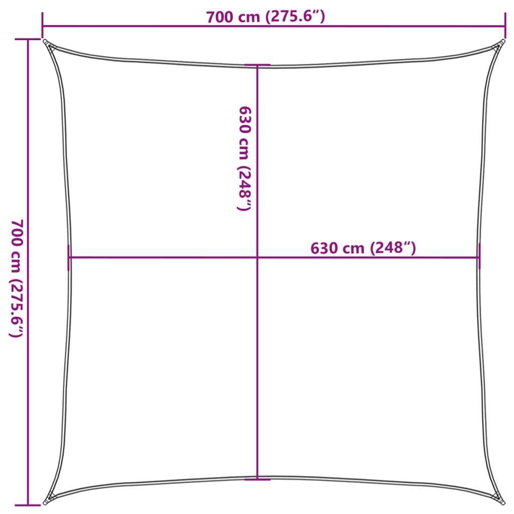 Vela Parasole 160 g/m² Quadrata Sabbia 7x7 m in HDPE