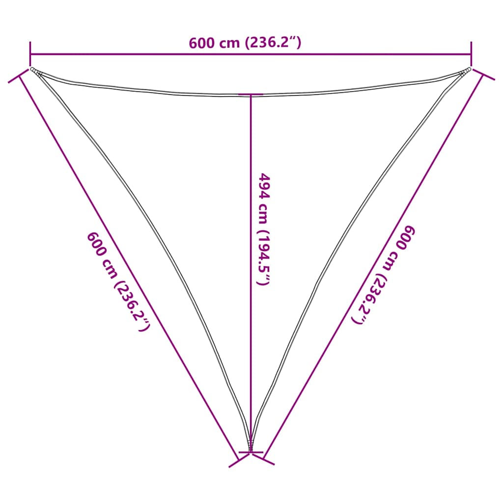 Vela Parasole 160 g/m² Triangolare Sabbia 6x6x6 m in HDPE