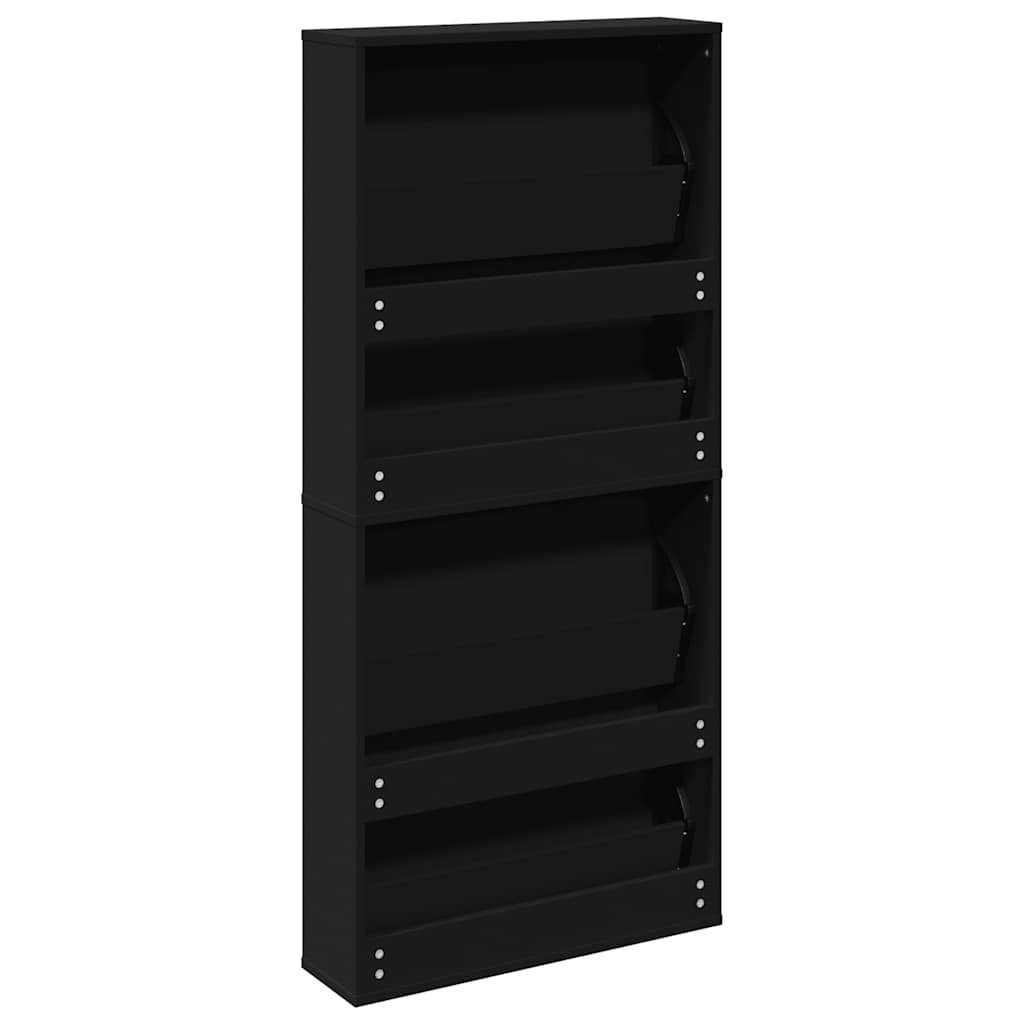 Scarpiera con Specchio a 4 Livelli Nera 63x17x134 cm
