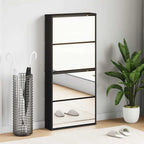 Scarpiera con Specchio a 4 Livelli Nera 63x17x134 cm