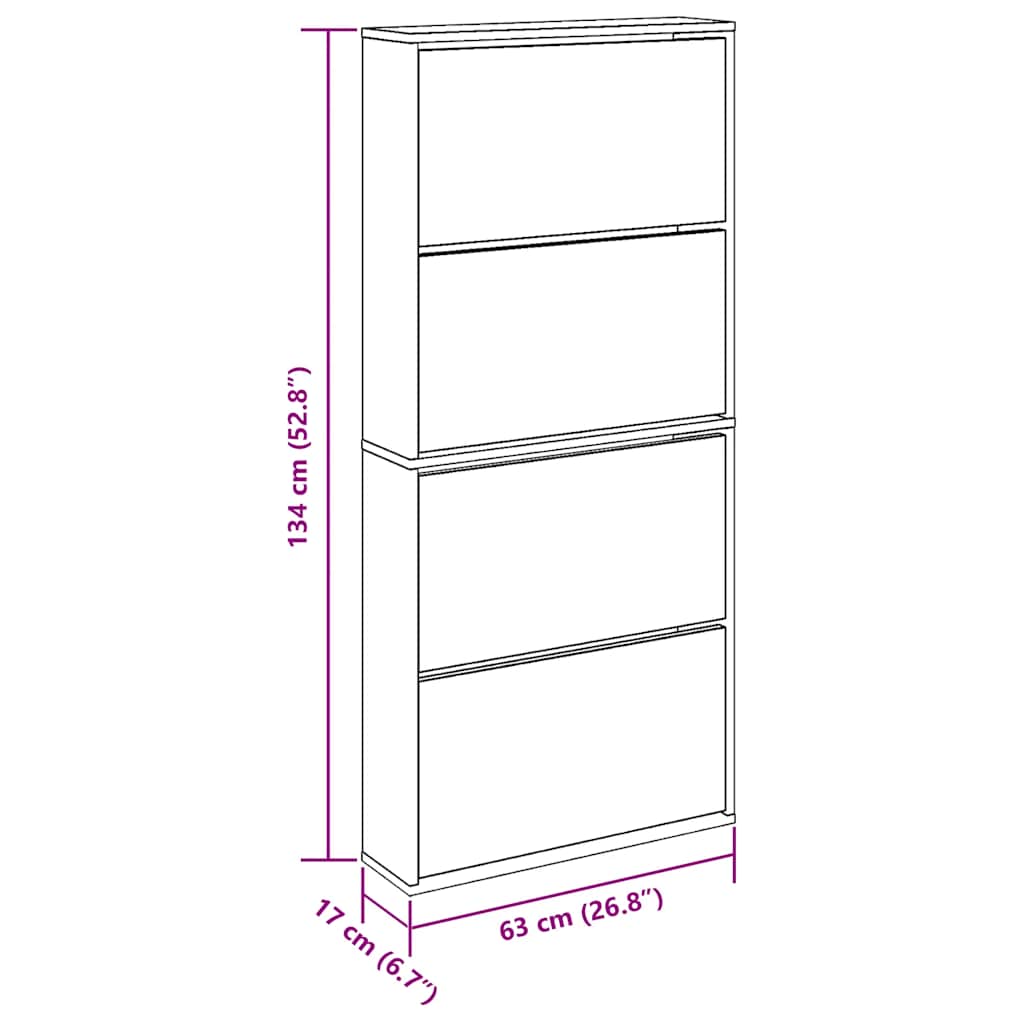 Scarpiera con Specchio a 4 Livelli Grigio Cemento 63x17x134 cm