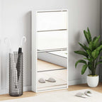 Scarpiera con Specchio a 4 Livelli Bianco lucido 63x17x134 cm