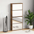 Scarpiera con Specchio a 4 Livelli Rovere Fumo 63x17x134 cm