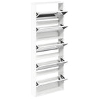 Scarpiera con Specchio a 5 Livelli Bianco Lucido 63x17x169,5 cm