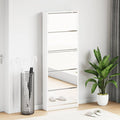 Scarpiera con Specchio a 5 Livelli Bianco Lucido 63x17x169,5 cm