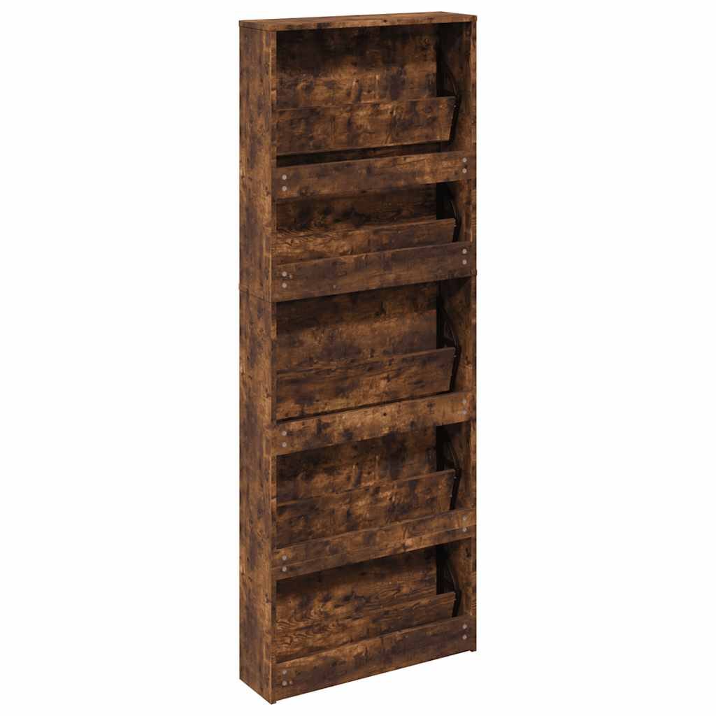 Scarpiera con Specchio a 5 Livelli Rovere Fumo 63x17x169,5 cm