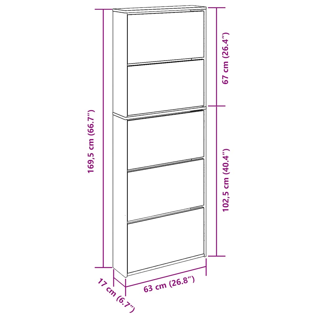 Scarpiera con Specchio a 5 Livelli Rovere Fumo 63x17x169,5 cm