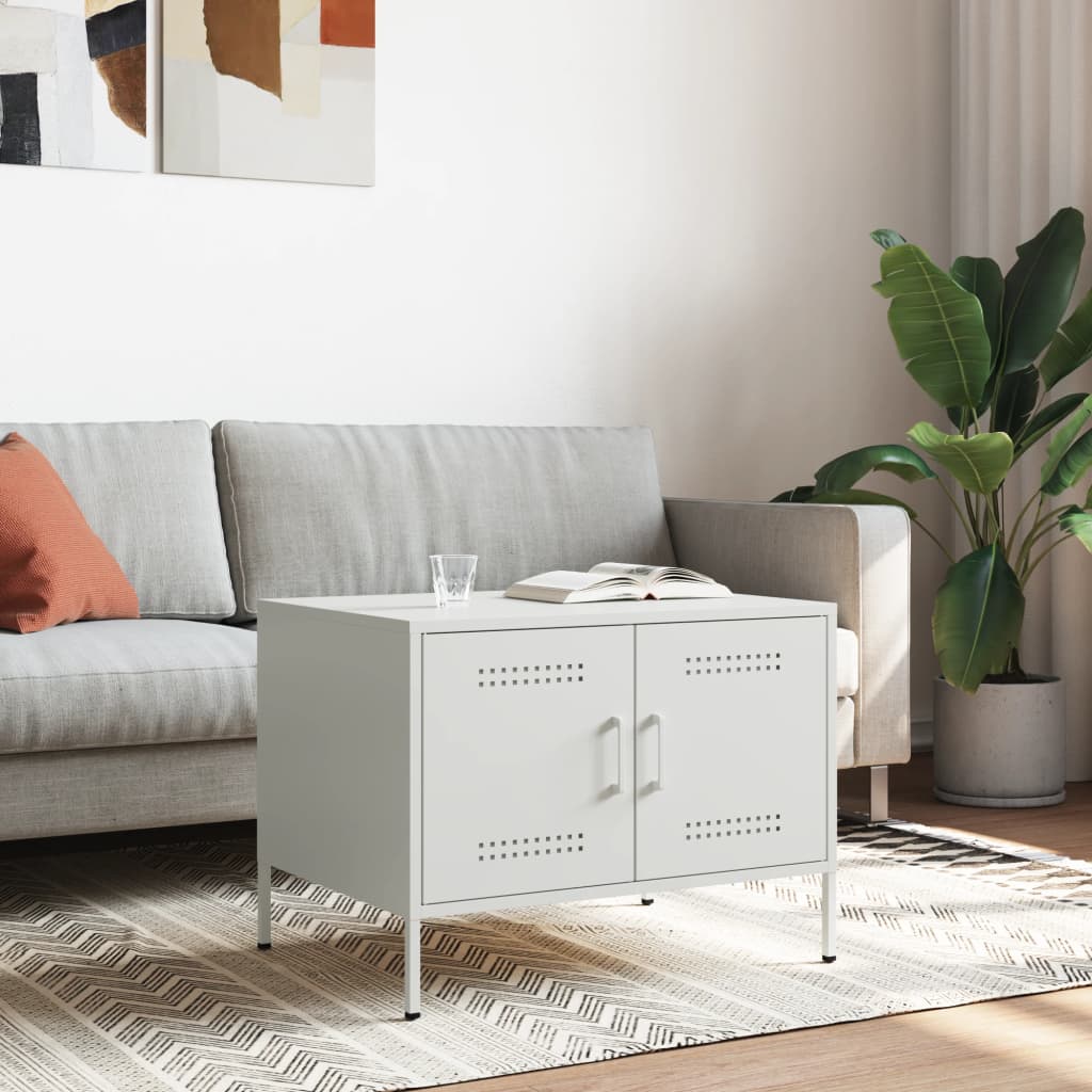 Tavolino da Salotto Bianco 68x50x50,5 cm in Acciaio