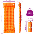Materasso Campeggio Autogonfiabile Cuscini 1 Persona Arancio