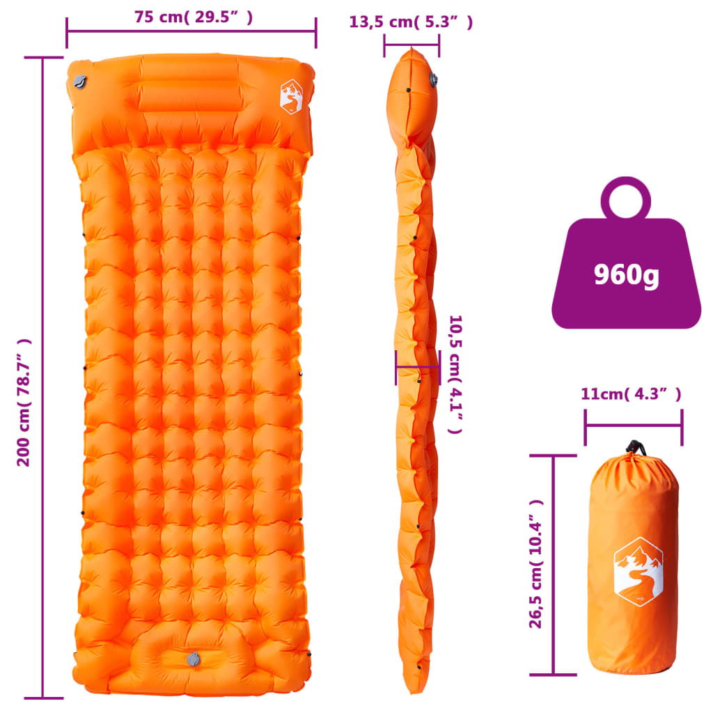 Materasso Campeggio Autogonfiabile Cuscini 1 Persona Arancio