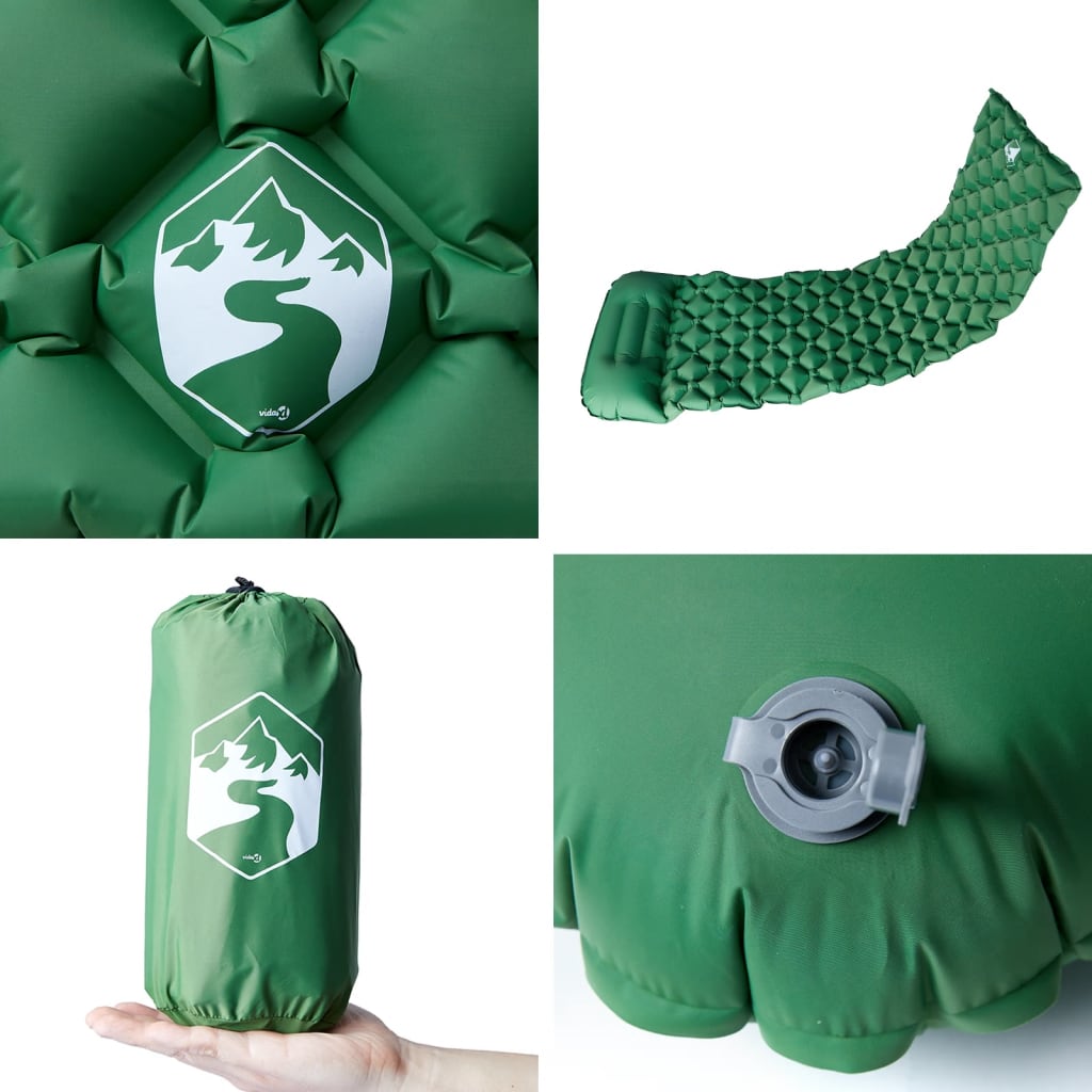 Materasso Campeggio Gonfiabile con Cuscino 1 Persona Verde