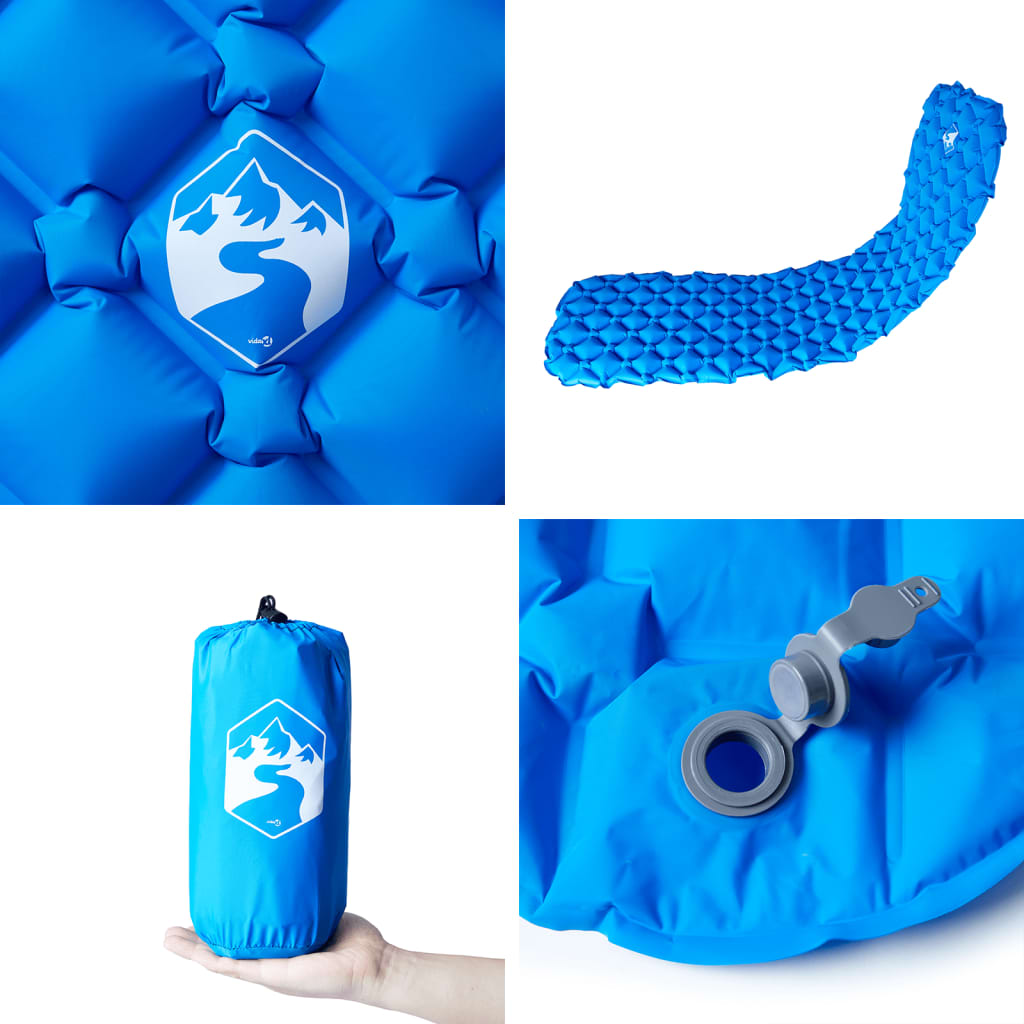 Materasso Campeggio Gonfiabile 1 Persona Blu Marino 190x58x6 cm