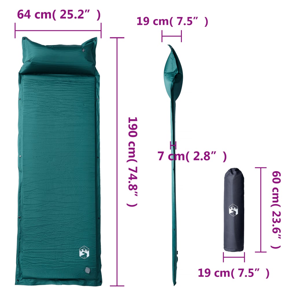 Materasso Campeggio Autogonfiabile con Cuscini 1 Persona Verde