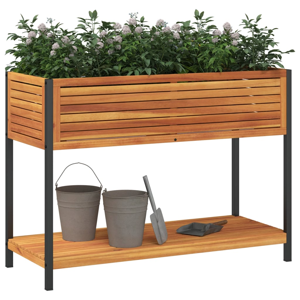 Fioriera con Ripiano 110x45x80 cm in Legno Acacia e Acciaio