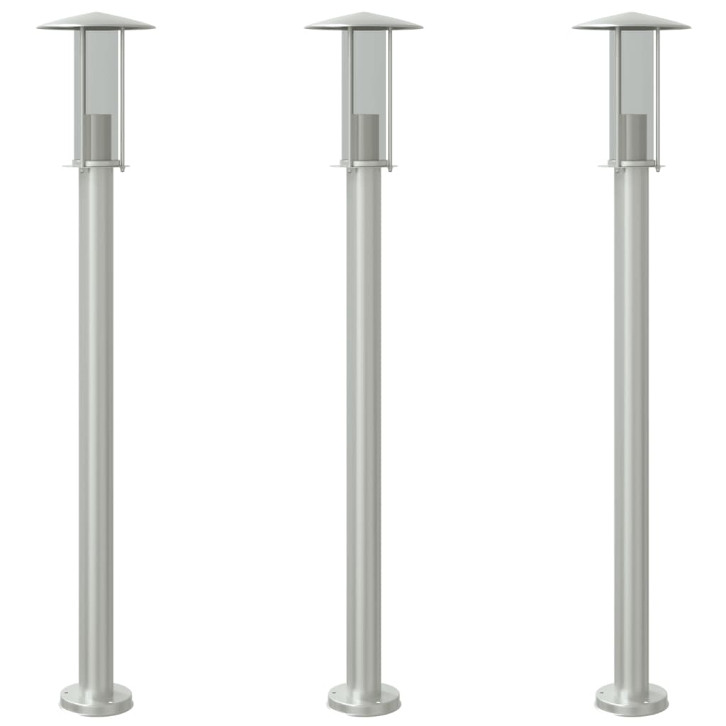 Lampade da Terra per Esterni 3 pz Argento 100cm in Acciaio Inox