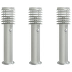 Lampade da Terra per Esterni Sensore 3 pz Argento 60 cm Acciaio