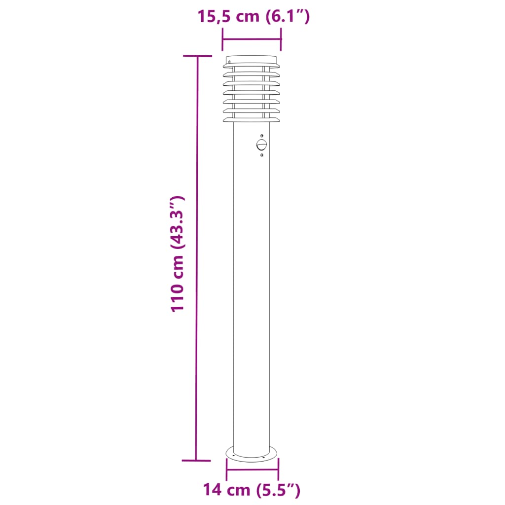 Lampada da Terra per Esterni Sensore Argento 110 cm in Acciaio