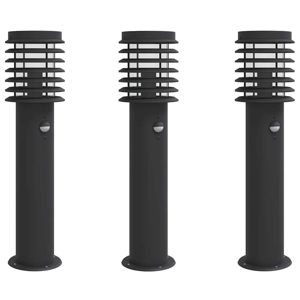 Lampade da Terra per Esterni Sensore 3 pz Nere 60 cm Acciaio