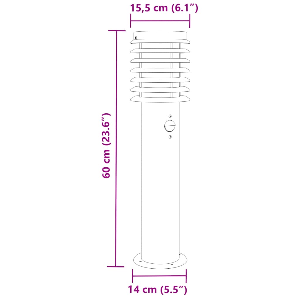 Lampade da Terra per Esterni Sensore 3 pz Nere 60 cm Acciaio