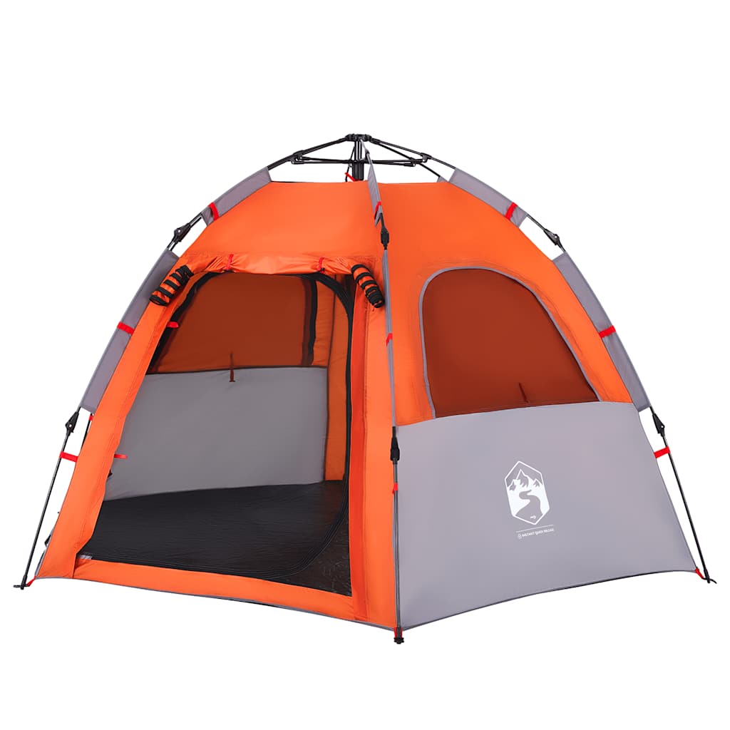Tenda Campeggio Cabina 4 Pers. Grigio Arancione Rilascio Rapido