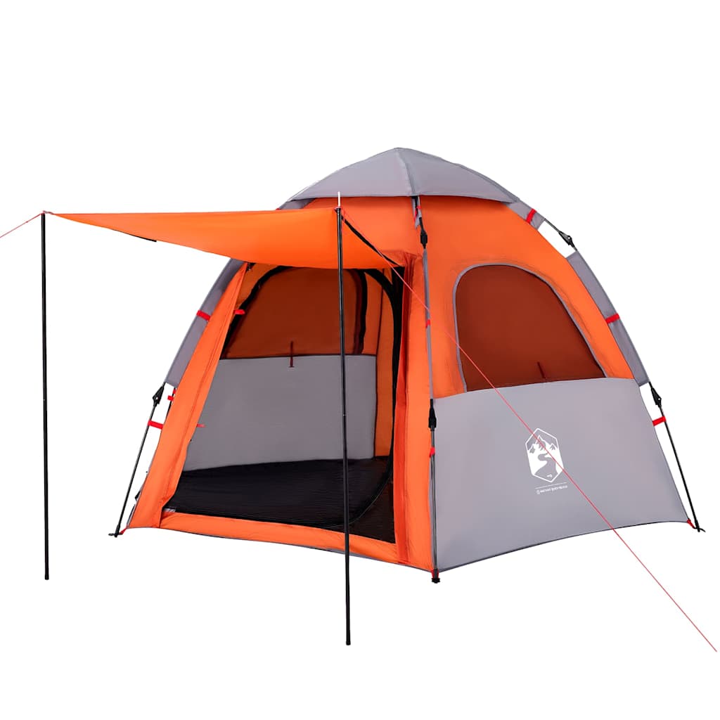 Tenda Campeggio Cabina 4 Pers. Grigio Arancione Rilascio Rapido
