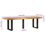 Panca 160 cm in Legno Massello di Mango Grezzo e Acciaio