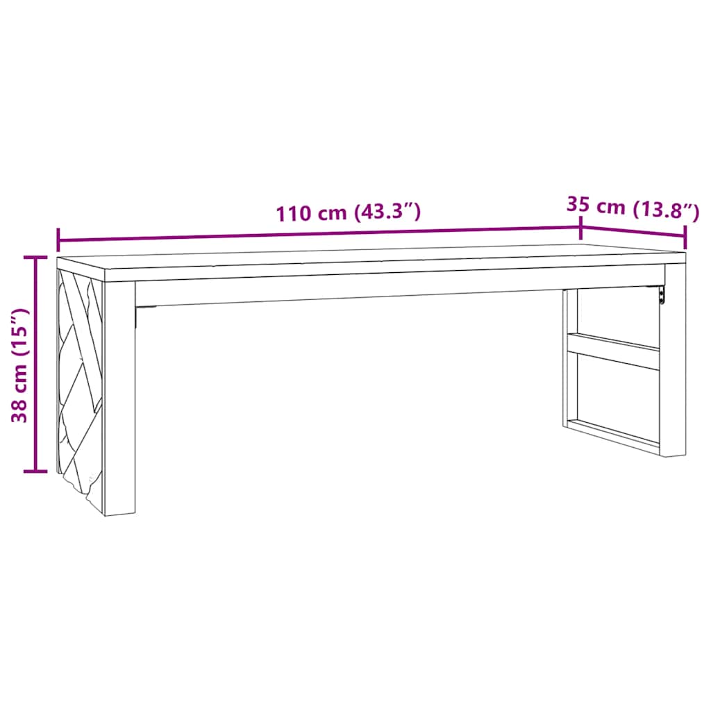 Tavolino da Salotto 110x35x38 cm in Legno Massello di Teak