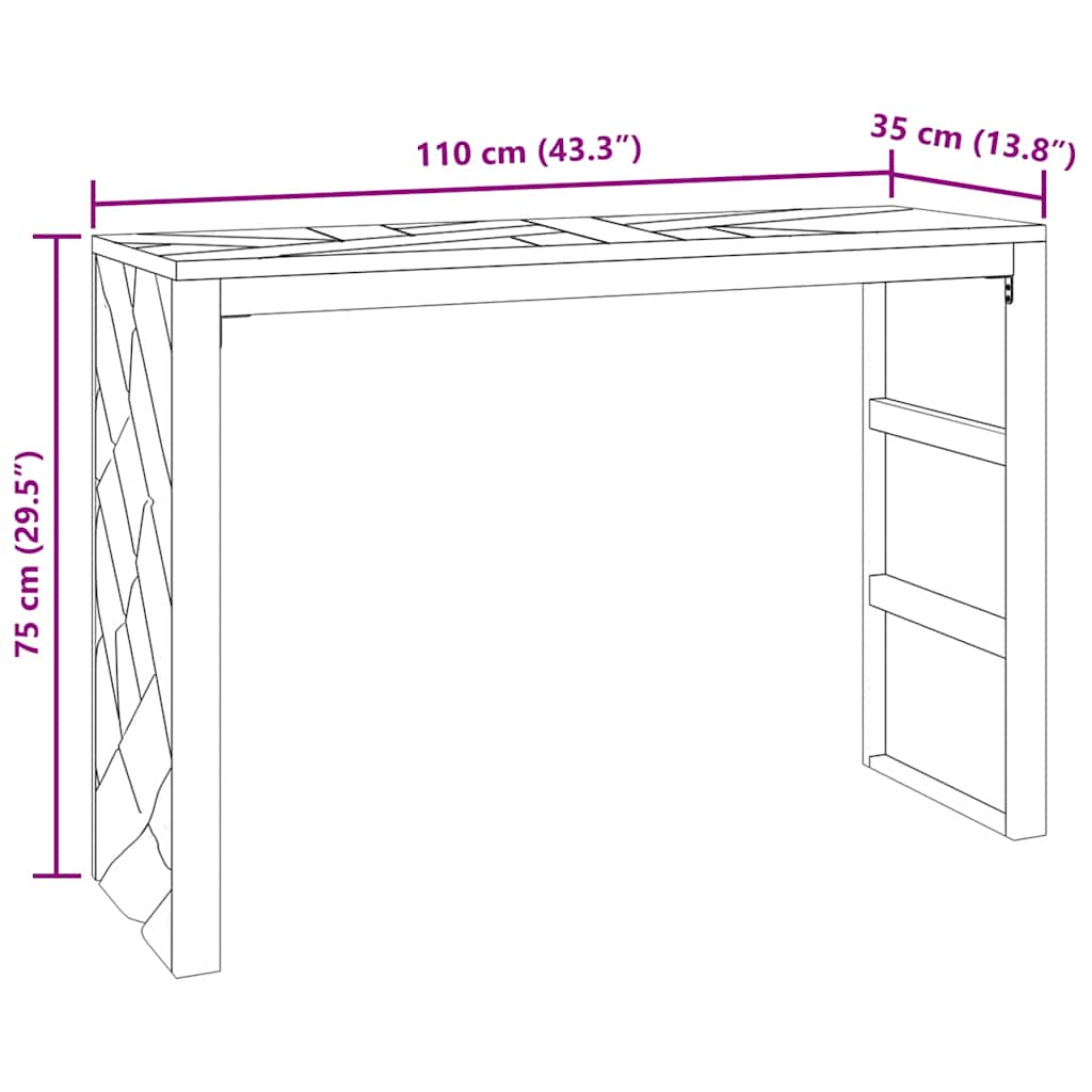 Tavolo Consolle 110x35x75 cm in Legno Massello di Teak