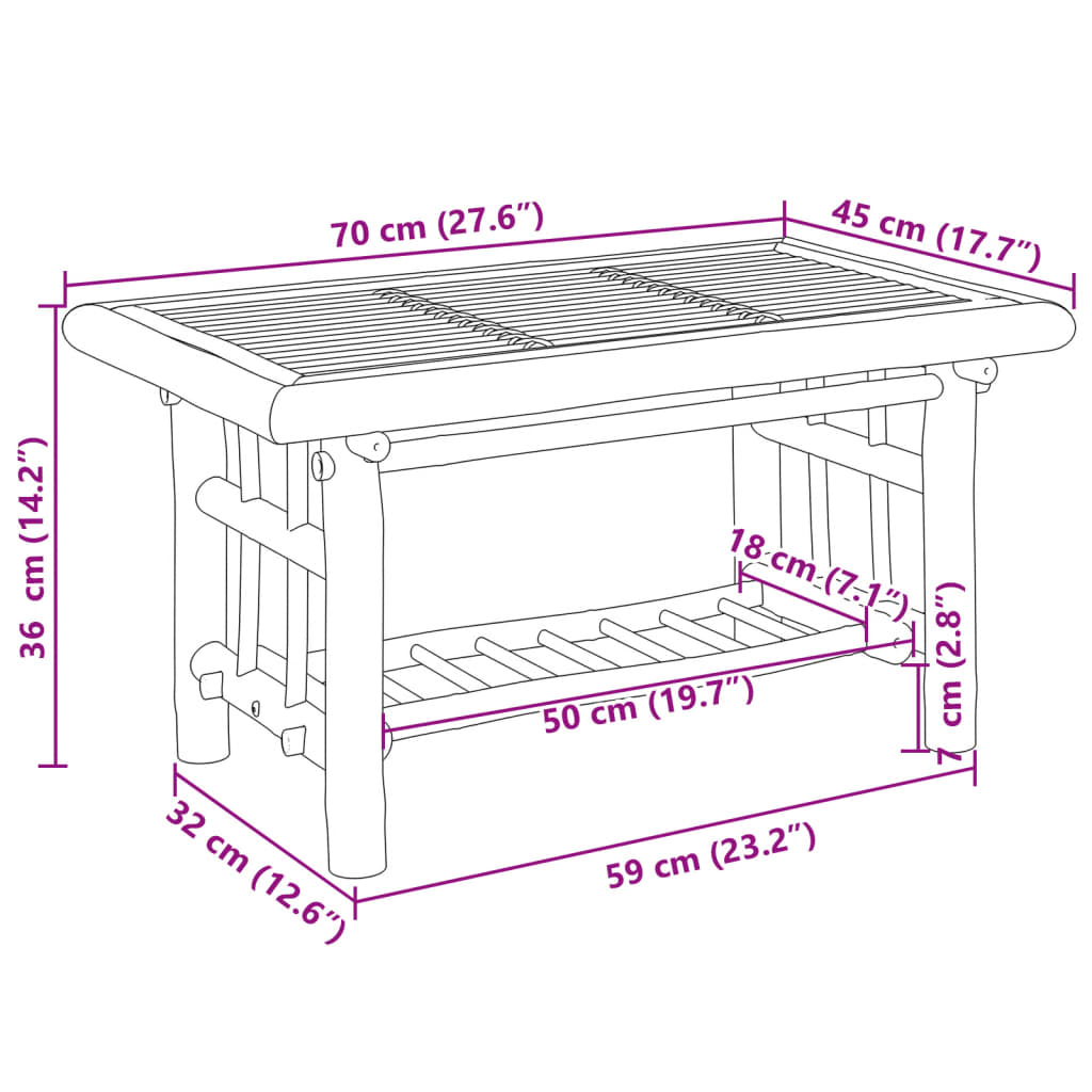 Tavolino da Salotto 70x45x36 cm in Bambù