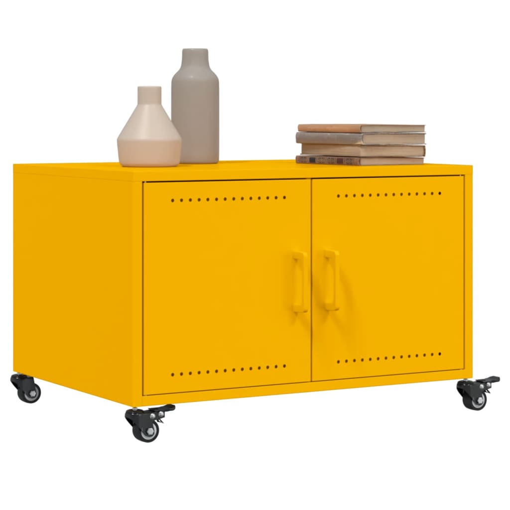 Tavolino Giallo Senape 68x50x43,5 cm Acciaio Laminato a Freddo