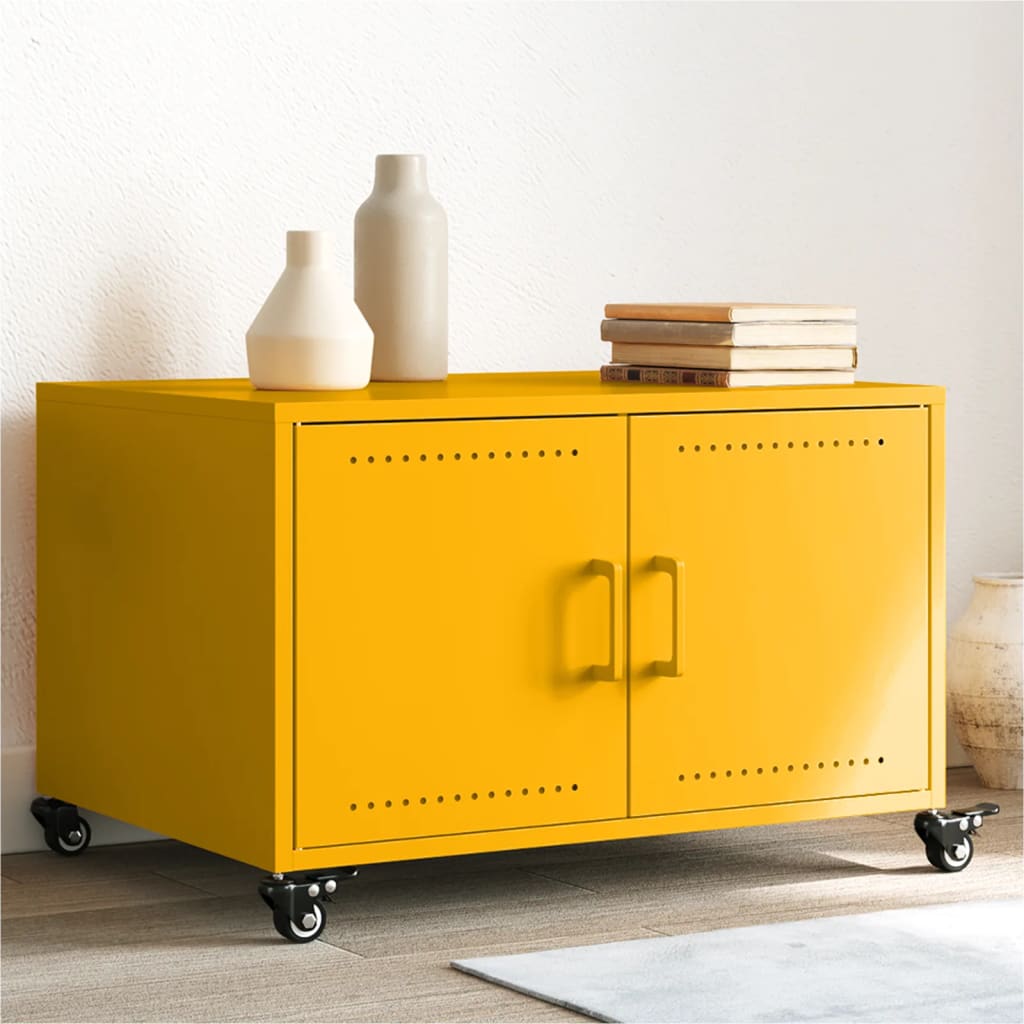 Tavolino Giallo Senape 68x50x43,5 cm Acciaio Laminato a Freddo