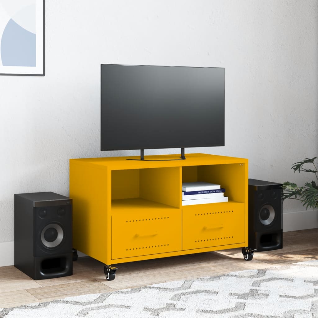 Mobile TV Giallo Senape 68x39x43,5cm Acciaio Laminato a Freddo