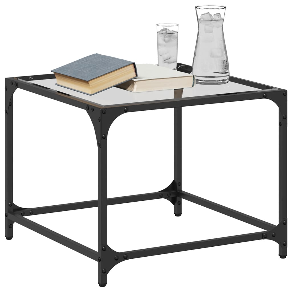 Tavolini con Piano in Vetro Trasparente 2 pz 50x50x40cm Acciaio
