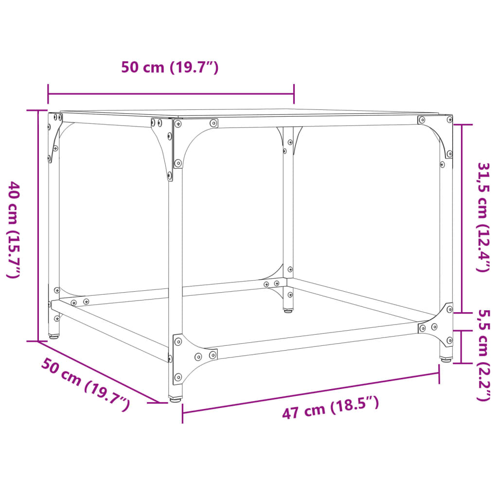 Tavolini con Piano in Vetro Trasparente 2 pz 50x50x40cm Acciaio