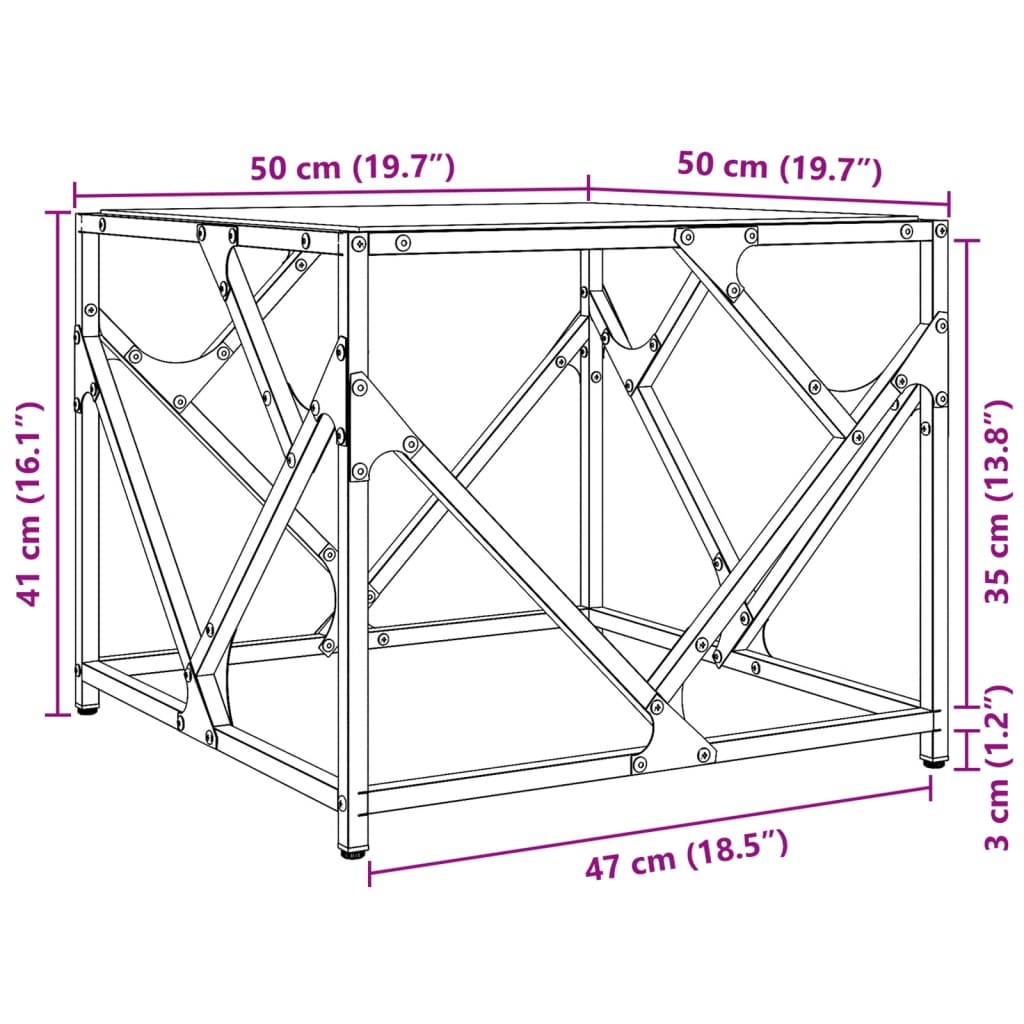 Tavolini con Piano in Vetro Trasparente 2 pz 50x50x41cm Acciaio