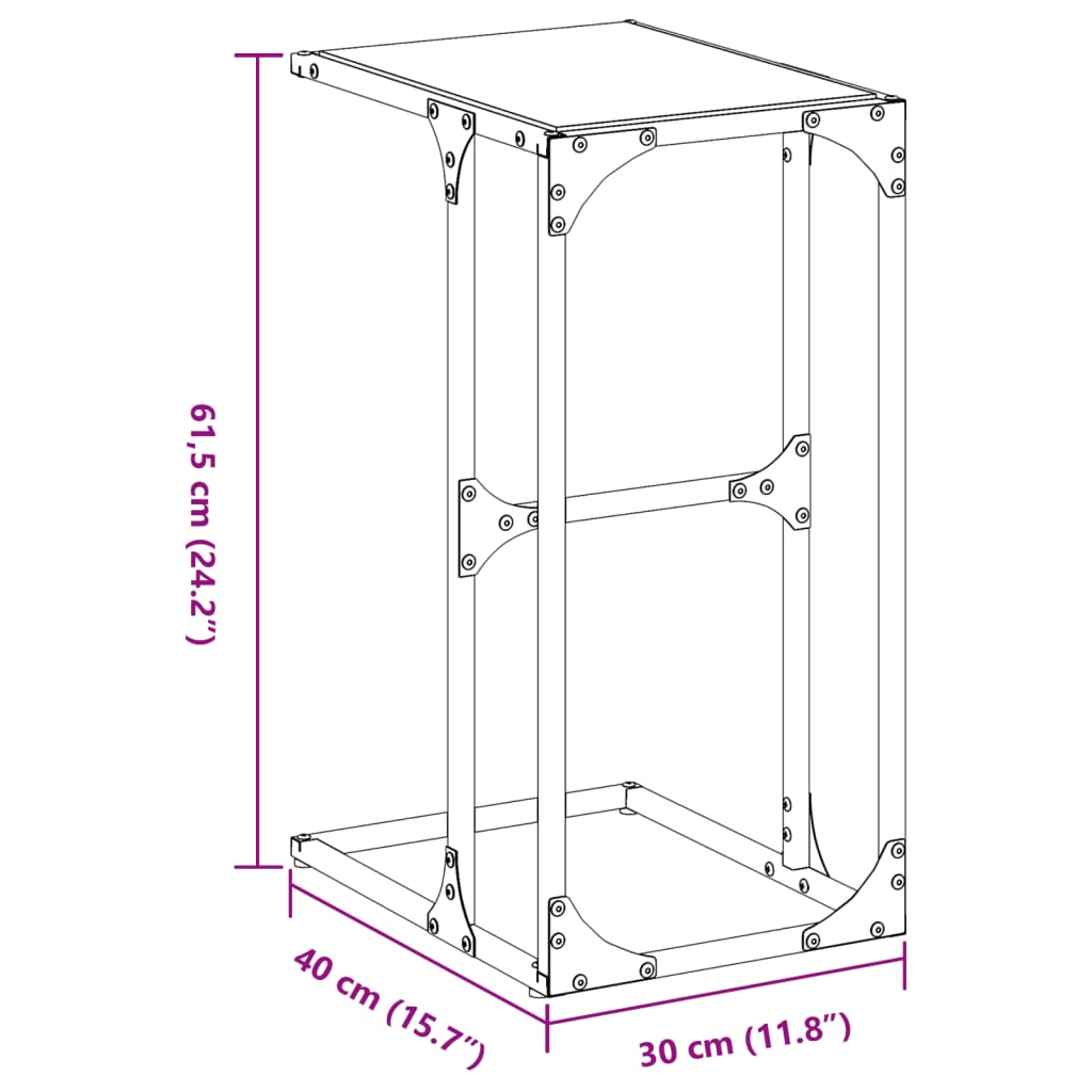 Tavolino con Vetro Trasparente 40x30x61,5cm in Acciaio
