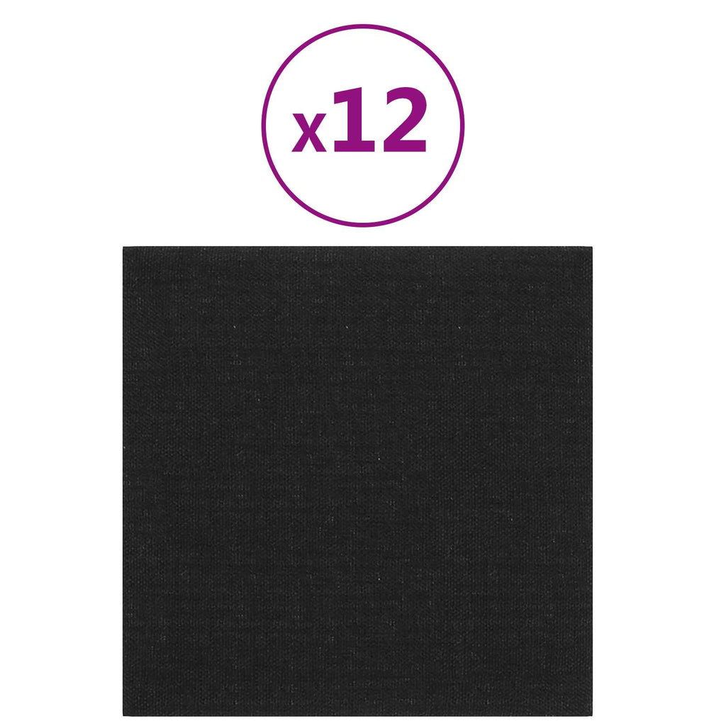 Testiera da Parete 12 pcs Nero 30 x 30 cm Tessuto