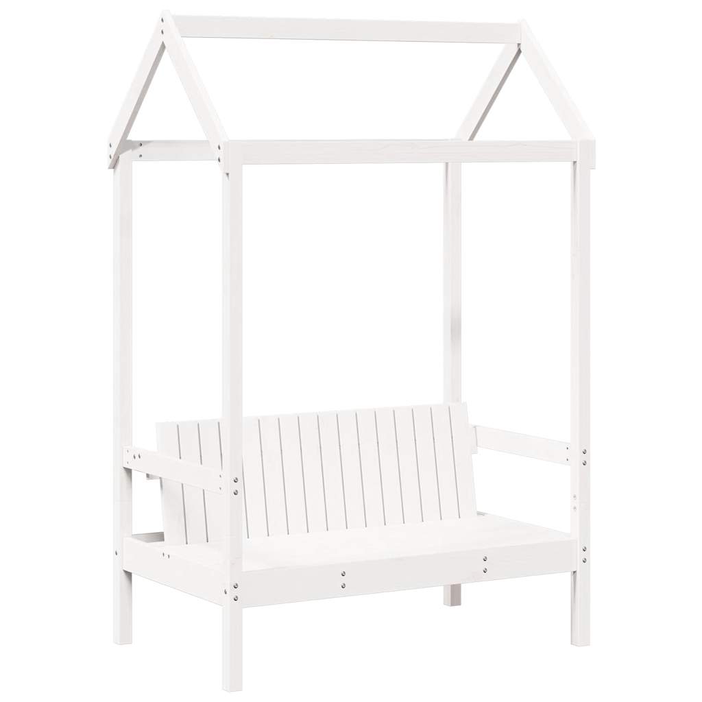 Panchina con Tetto Bianca 117,5x70x176,5 cm in Legno di Pino