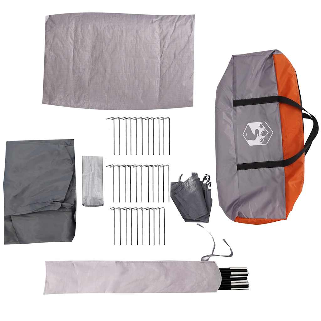 Tenda da Campeggio 4 Persone Grigio e Arancione Impermeabile