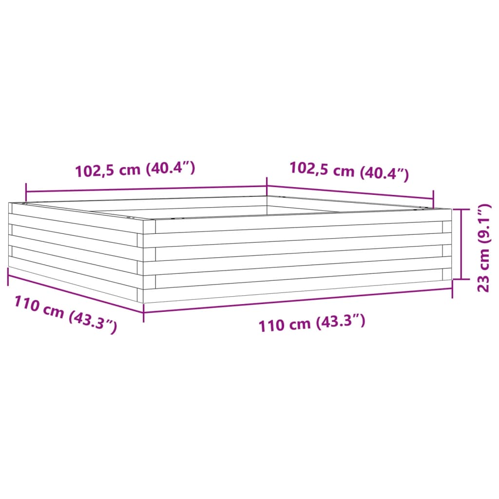 Fioriera Giardino Marrone Cera 110x110x23cm Legno Massello Pino