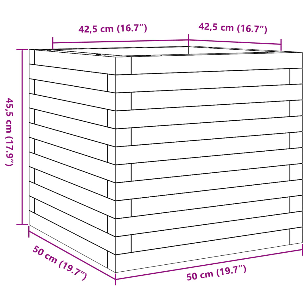 Fioriera da Giardino 50x50x45,5 cm in Legno di Pino Impregnato