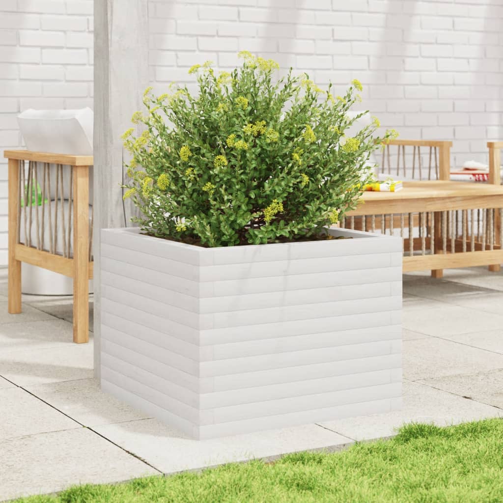 Fioriera da Giardino Bianca 60x60x45,5cm Legno Massello di Pino