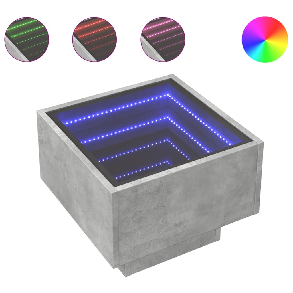 Comodino con LED Infinity Grigio Cemento 40x40x30 cm