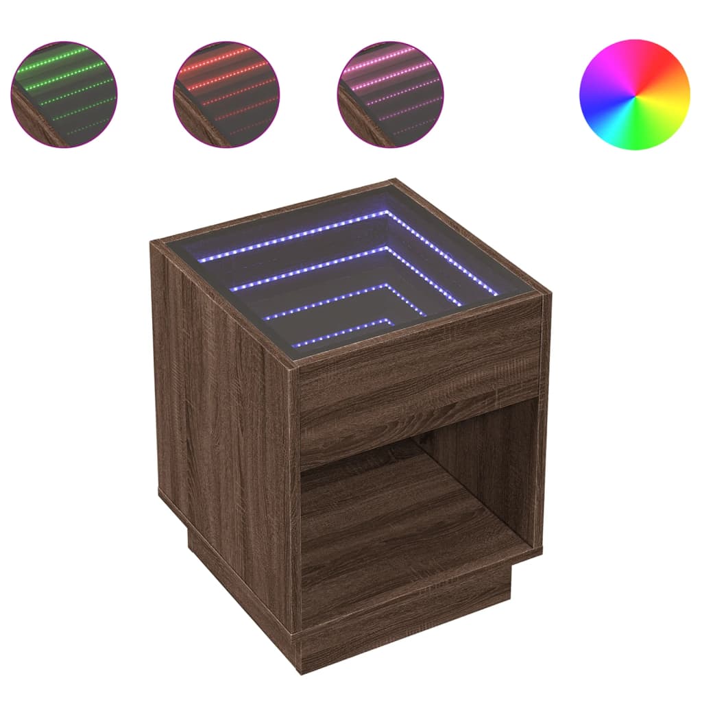 Comodino con LED Infinity Rovere Marrone 40x40x50 cm