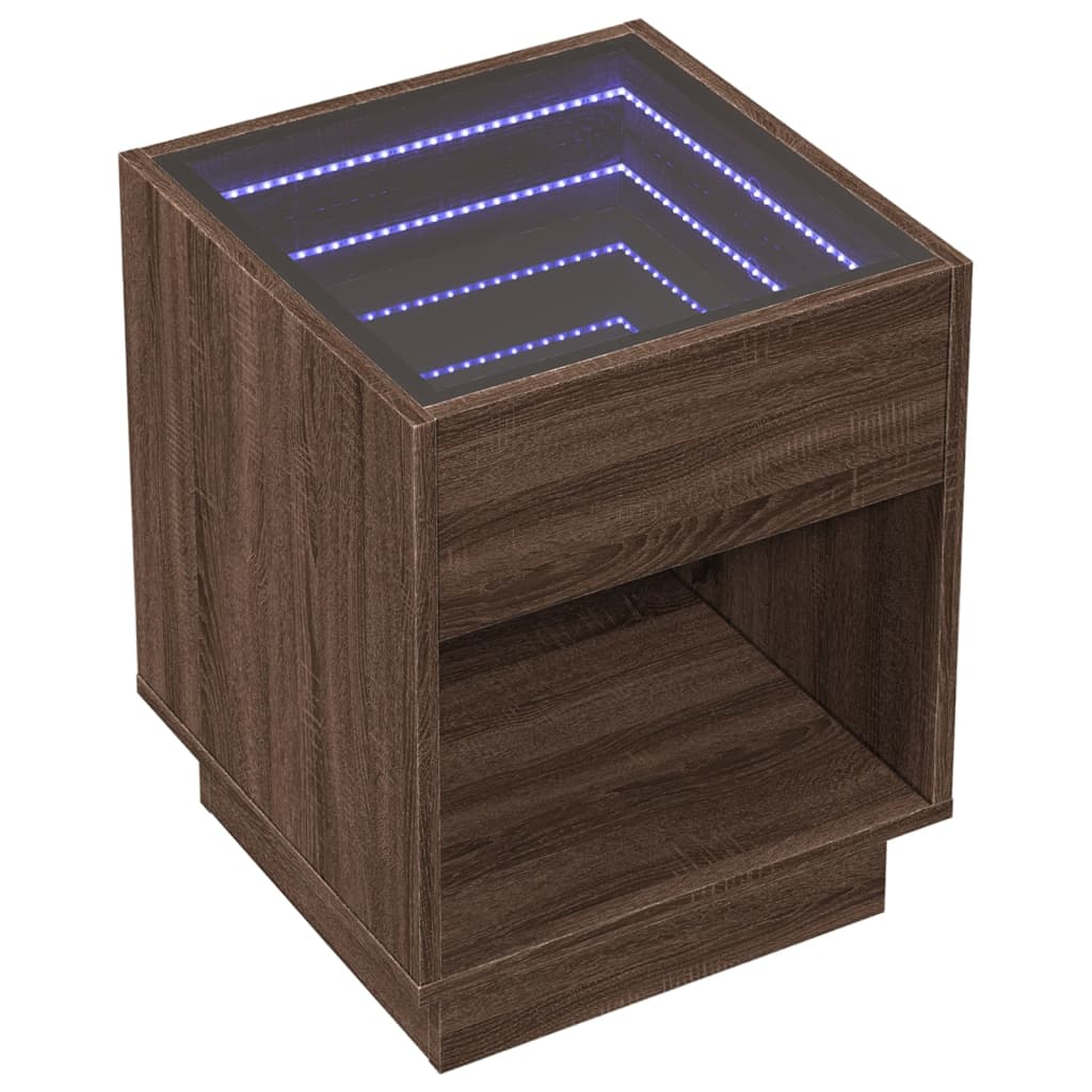 Comodino con LED Infinity Rovere Marrone 40x40x50 cm