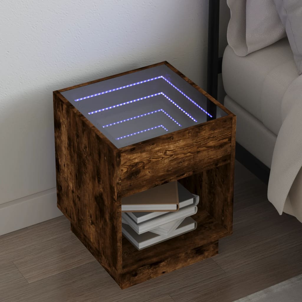 Comodino con LED Infinity Rovere Marrone 40x40x50 cm