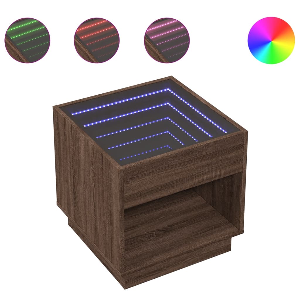 Comodino con LED Infinity Rovere Marrone 50x50x50 cm